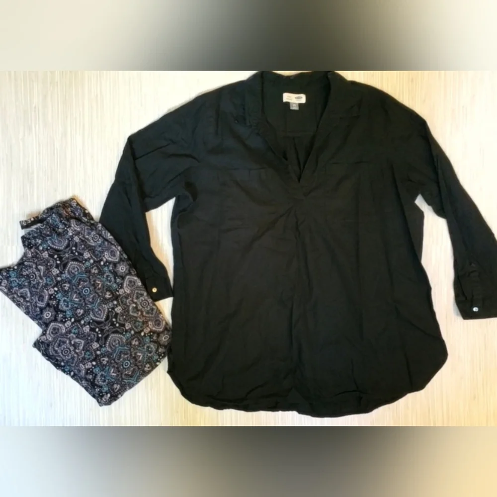 Old Navy Black Linen Blend Tunic Plus Paisley Leggings Curated Outfit Size 2X - Picture 2 of 6